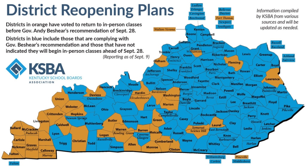 Kentucky schools reopening map