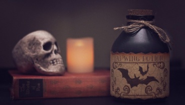 Halloween scene-potion-skull-candle-book