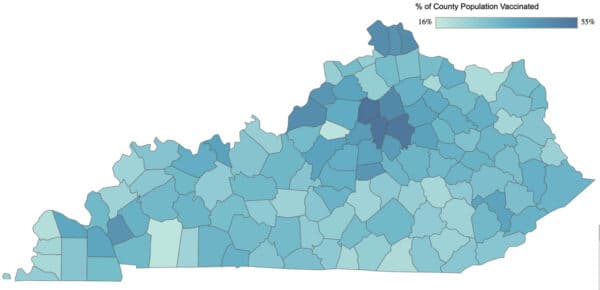 Kentucky vaccination rate map