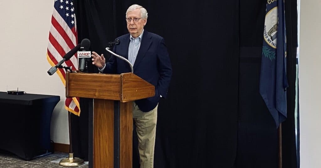 U.S. Sen. Mitch McConnell at podium