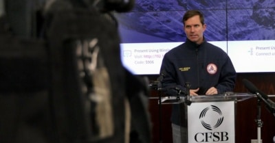 Gov. Andy Beshear at a press briefing Saturday, Dec. 11, 2021, in Bowling Green. (Photo from governor's Facebook page)