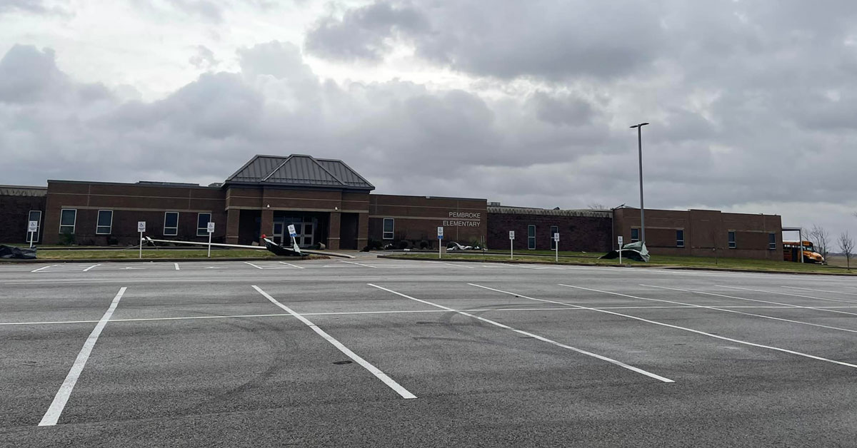 Pembroke Elementary School was among the building to sustain damage from the storms that hit Western Kentucky late Friday night into early Saturday. (Pembroke Fire Department photo)