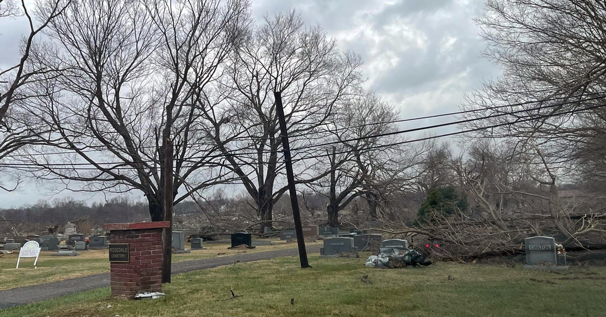 The storm downed several trees in the Rosedale Cemetery in Pembroke. (Pembroke Fire Department photo)