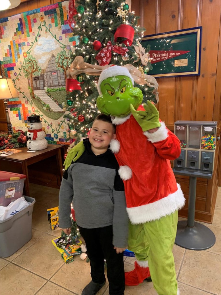 grinch and boy at state park lodge