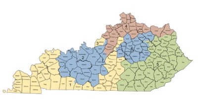 Proposed map of Kentucky’s congressional districts.