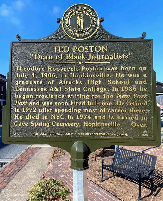 Ted Poston Historical Marker in Hopkinsville
