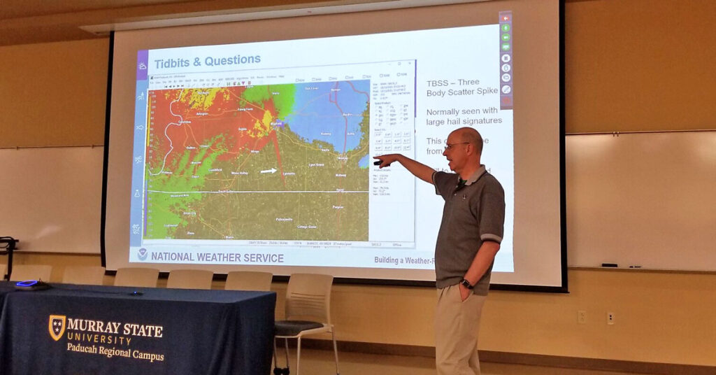 NWS scientist giving tornado presentation
