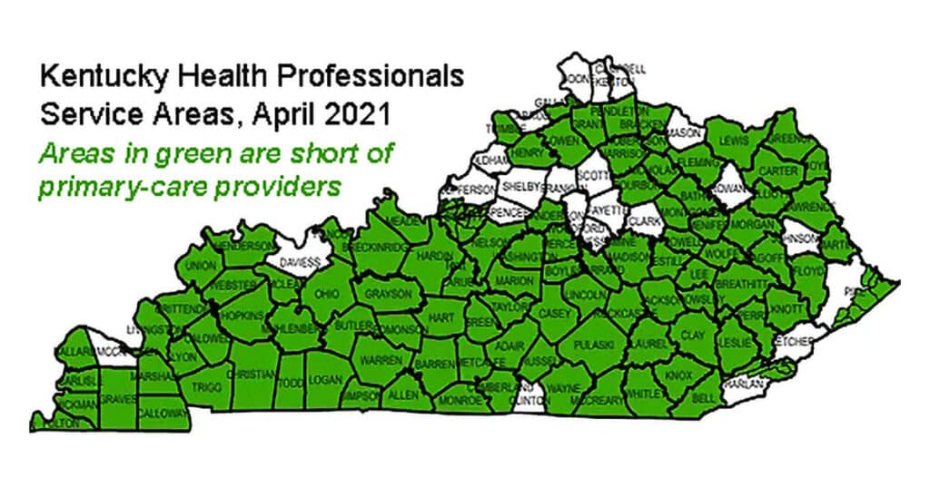 kentucky primary care shortage map