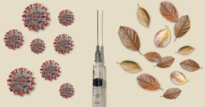 covid virus syringe and leaves