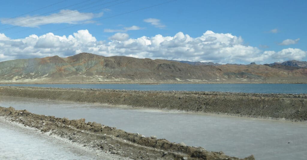 evaporation ponds at lithium mine