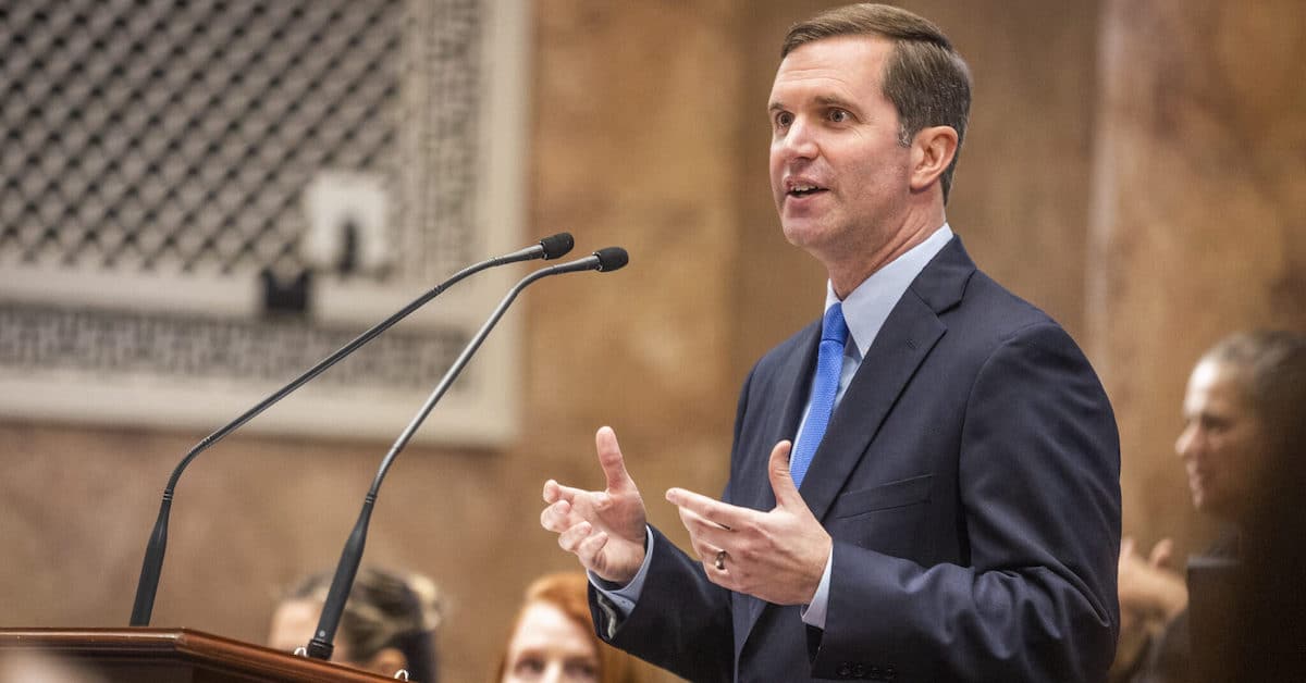 Gov. Andy Beshear gives the State of the Commonwealth address Wednesday, Jan. 4, 2023, in Frankfort. (Photo for Kentucky Lantern by Arden Barnes)