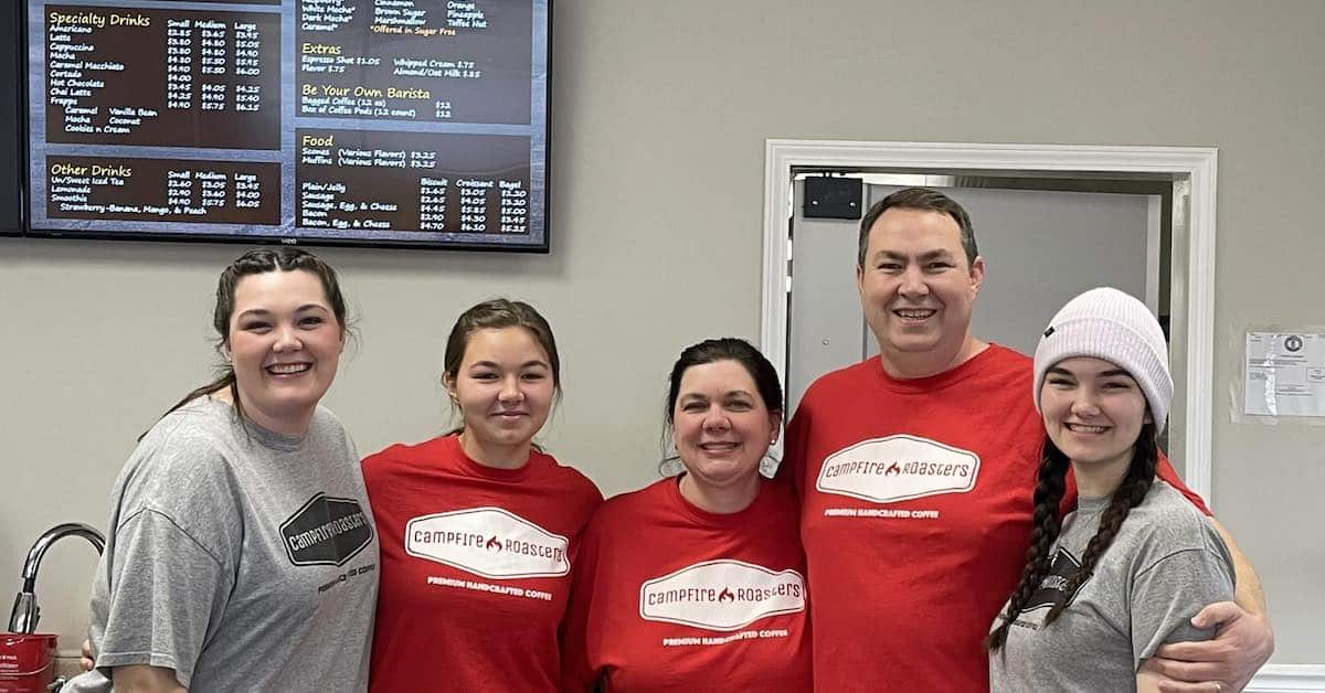 Members of the Maples family (from left) Anna Grace, Sydney, Suzanne, Kevin, and Madison at their Hopkinsville business, Campfire Roasters. (Photo provided)