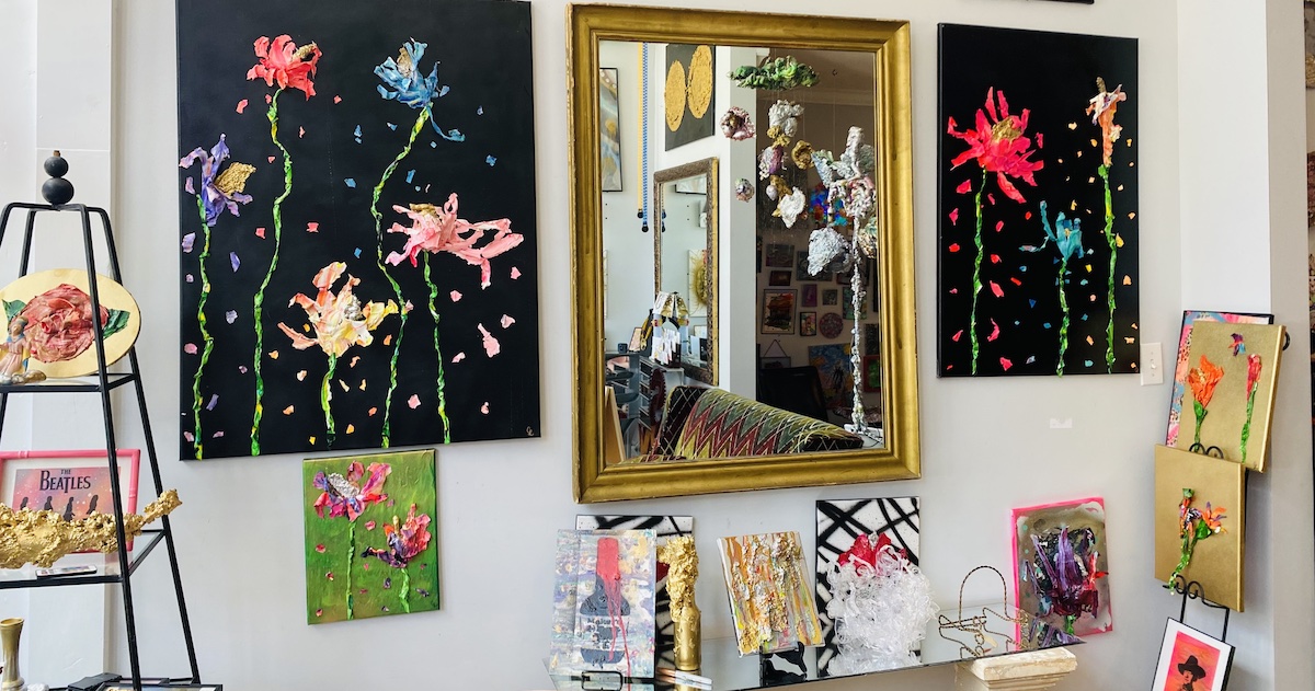 Paintings by Cat Lacy at her studio in downtown Hopkinsville. (Hoptown Chronicle photo by Jennifer P. Brown)