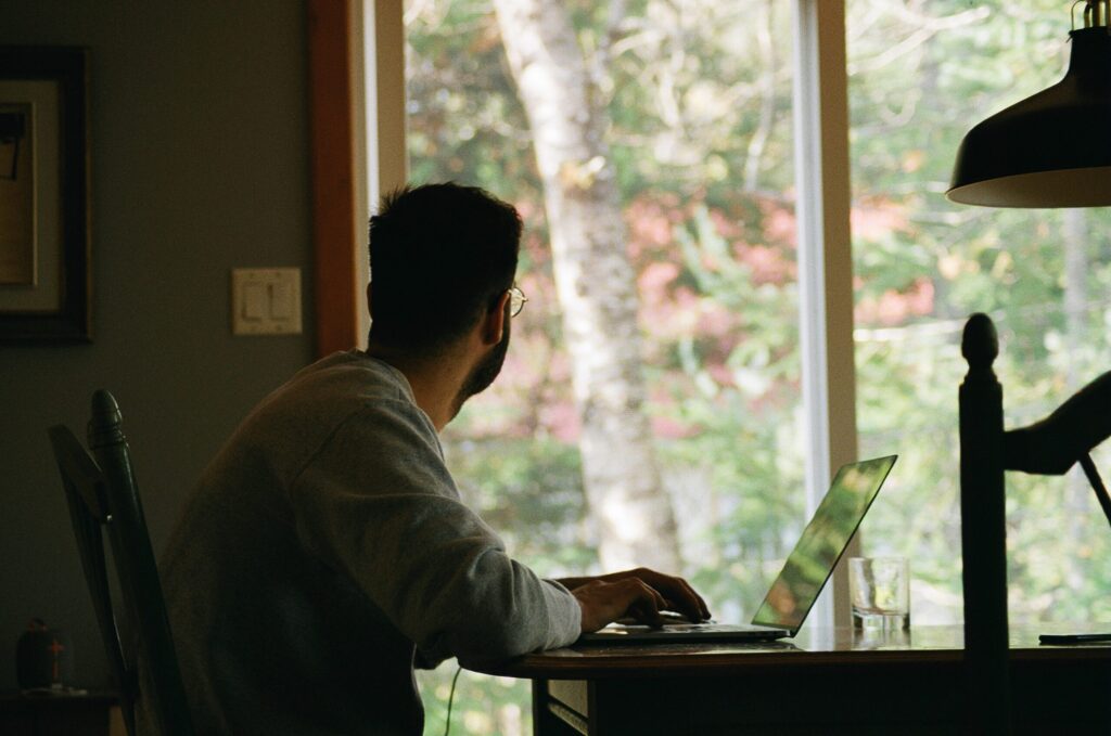 remote workplace at window