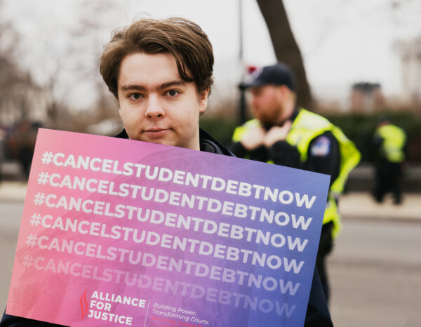 student debt protestor