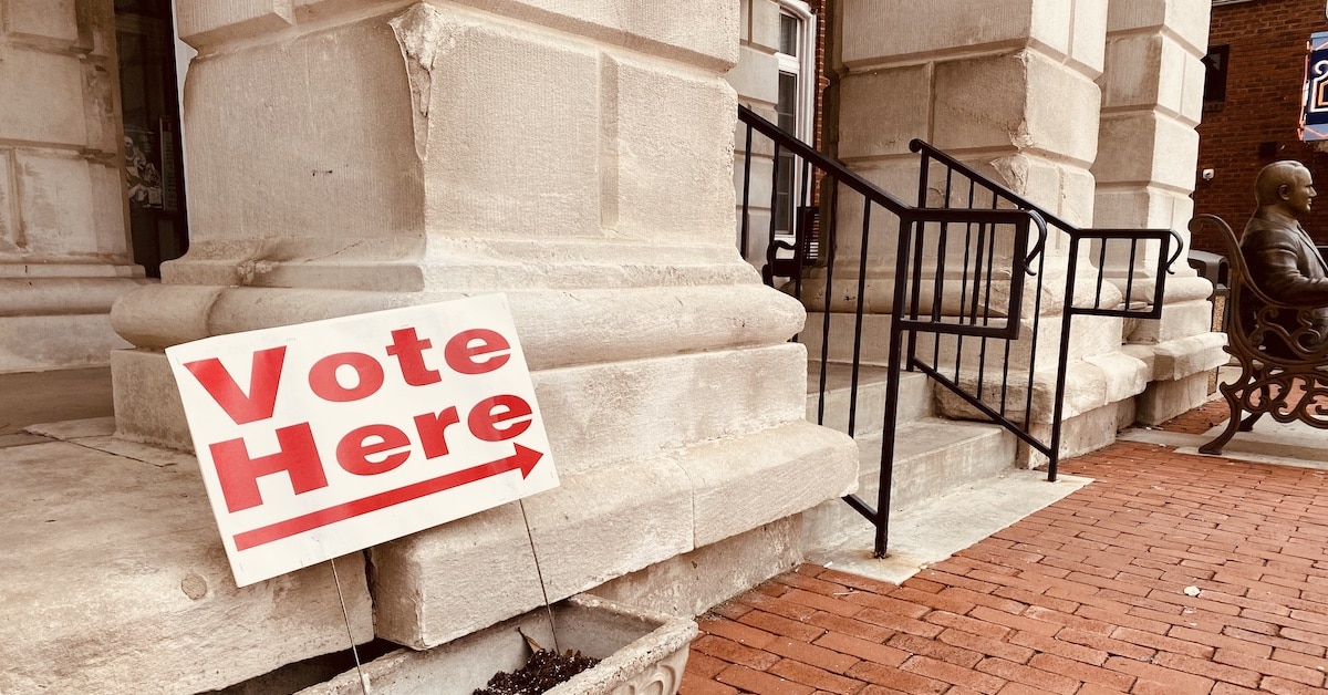 The entrance to the polling center at the Christian County Courthouse on Tuesday, May 16, 2023. (Hoptown Chronicle photo by Jennifer P. Brown)