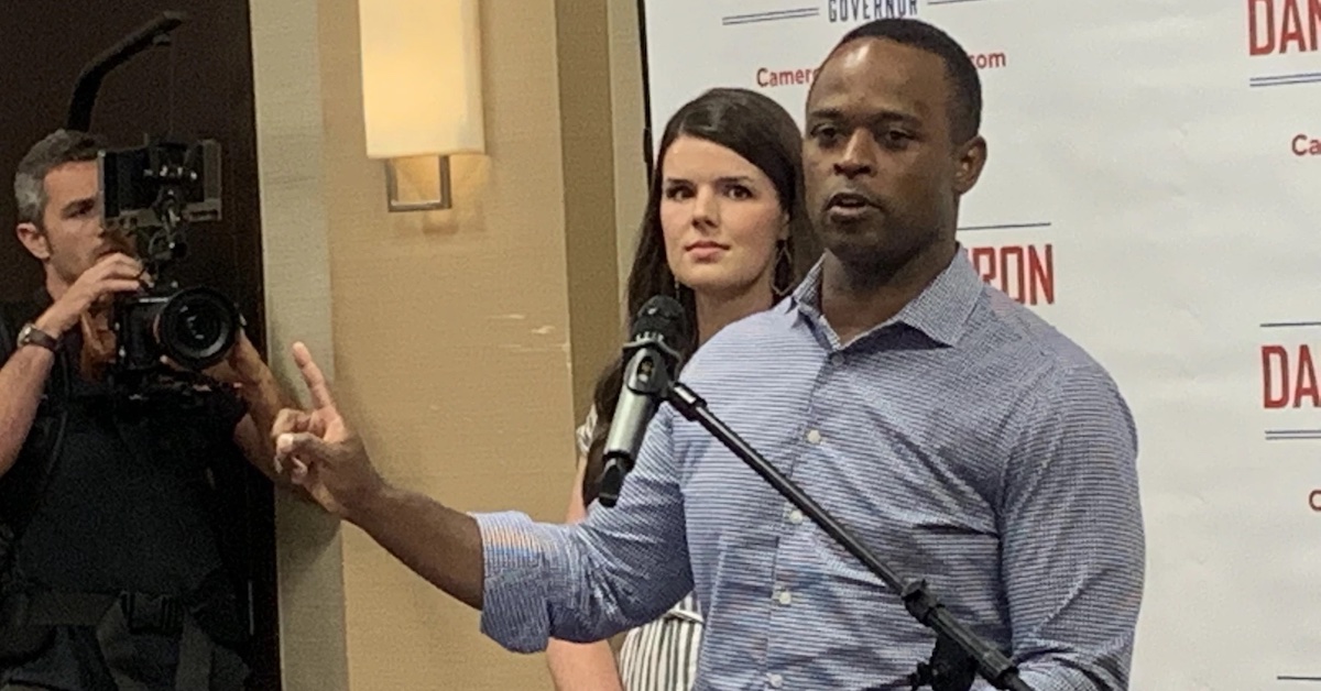 Attorney General Daniel Cameron, the Republican nominee for governor, speaks to supporters at an event Monday, June 5, 2023, in Bowling Green. (WKYU photo by Lisa Autry)