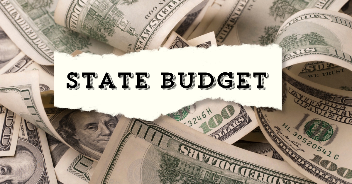 state budget text over money
