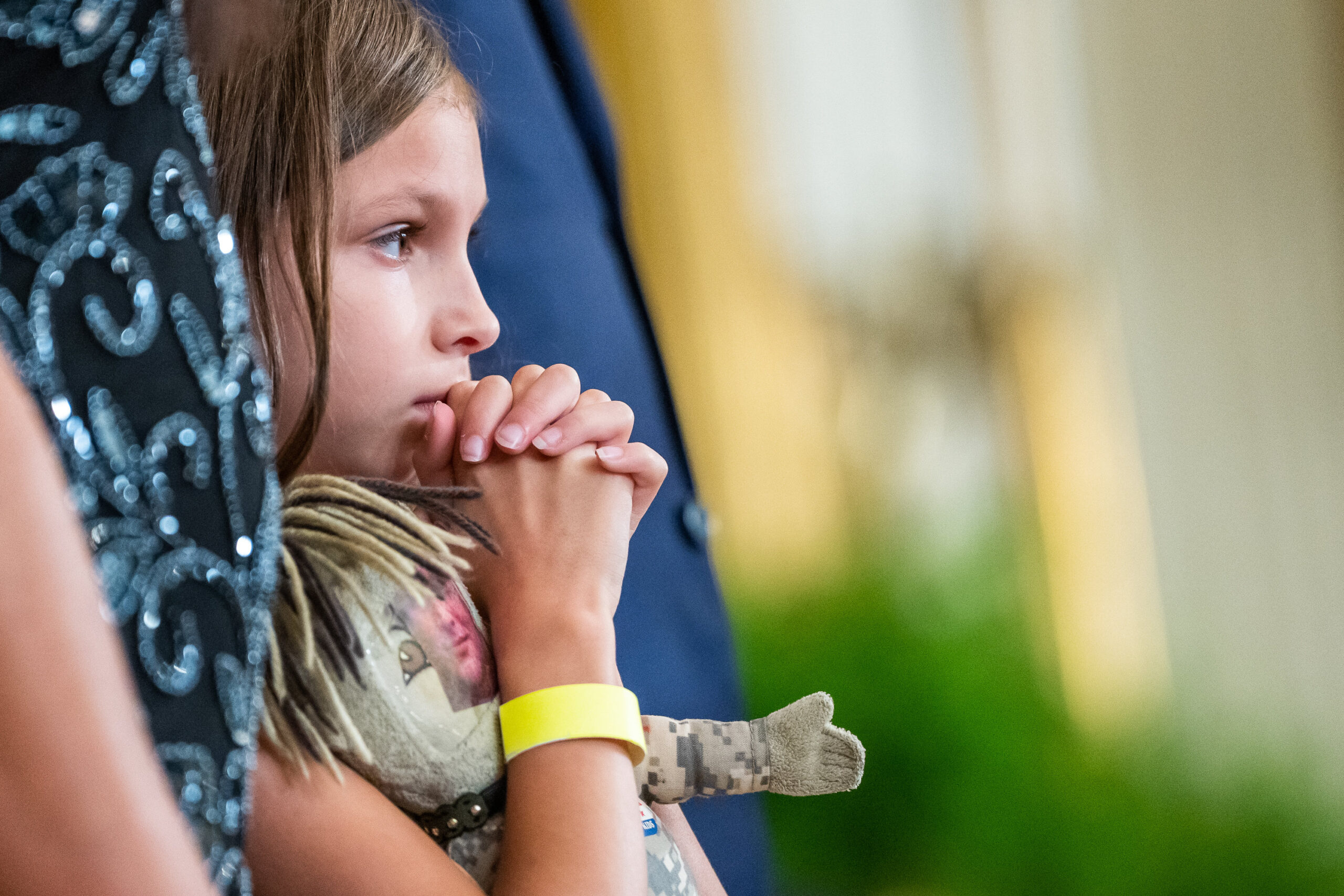 Brielle Robinson, daughter of Sgt. First Class Heath Robinson, listens during a signing ceremony for the "Sergeant First Class Heath Robinson Honoring our Promises to Address Comprehensive Toxics (PACT) Act of 2022" Wednesday, August 10, 2022, in the East Room of the White House. (Official White House Photo by Erin Scott)