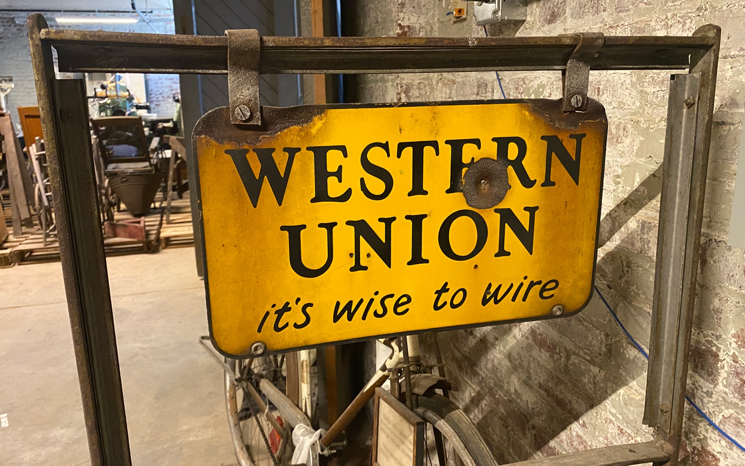 western union sign on bike rack