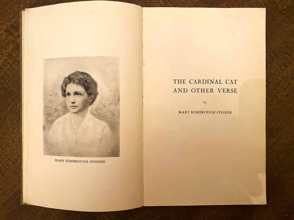 inside cover of cardinal cat featuring photograph of mary kimbrough stoner