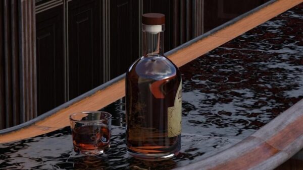 bourbon bottle and glass