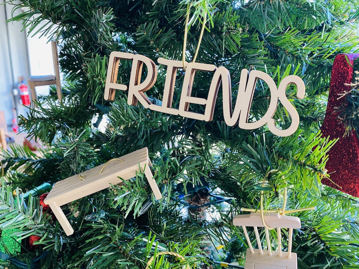 Woodworking ornaments displayed Dec. 14, 2023, at The Heirloom Table Home on South Main Street. (Hoptown Chronicle photo by Jennifer P Brown)