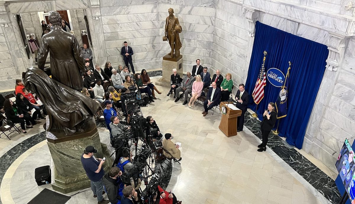 The fourth anniversary of the COVID-19 pandemic hitting Kentucky was marked by a gathering on Wednesday, March 6, 2024, in the Capitol Rotunda. (Kentucky Lantern photo by McKenna Horsley)