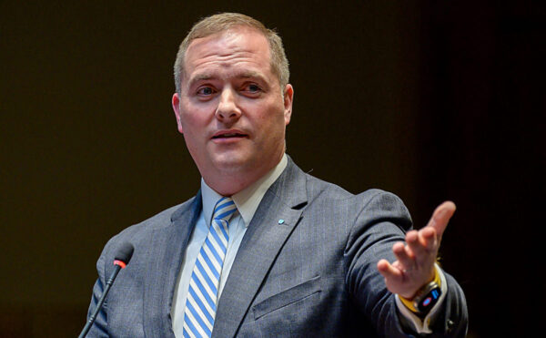 FRANKFORT, Feb. 14 –Sen. Whitney Westerfield, R-Fruit Hill, speaks on Senate Bill 20, an act relating to crimes and punishments, on the Senate floor Wednesday.