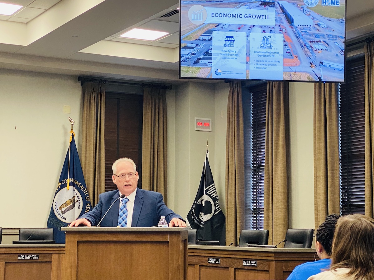 Mayor James R. Knight Jr. gives his budget address on Friday, May 3, 2024, in Hopkinsville City Council Chambers. (Hoptown Chronicle photo by Jennifer P. Brown)