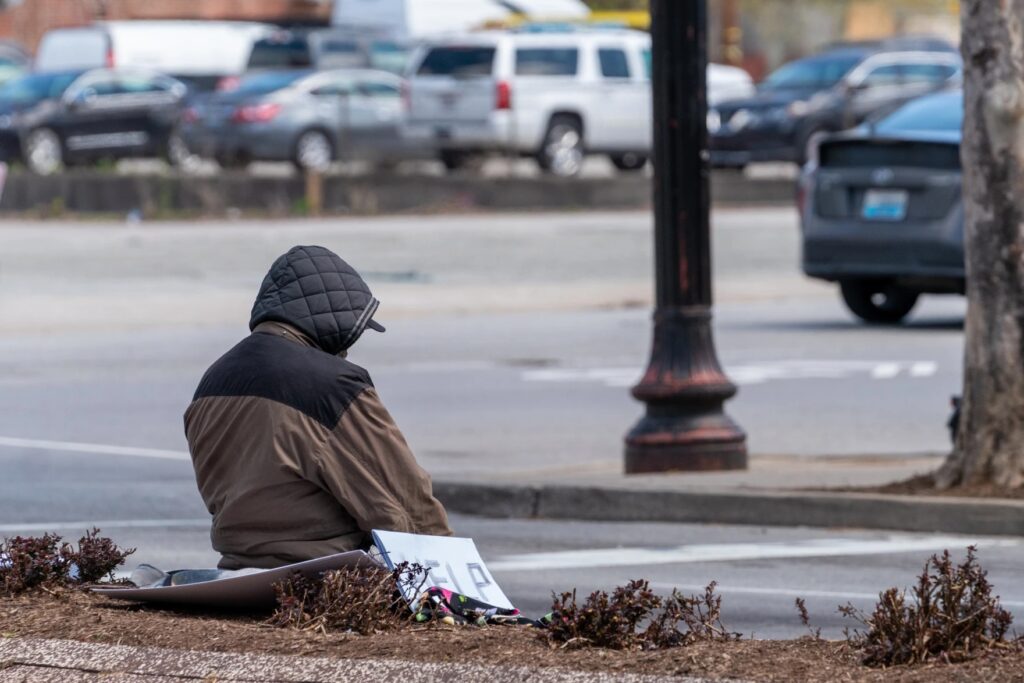 homeless person's back