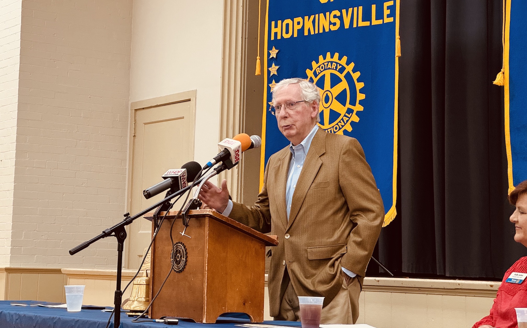 U.S. Sen. Mitch McConnell speaks to members and guests of the Hopkinsville Rotary Club on Tuesday, Aug. 27, 2024, at the Memorial Building. (Hoptown Chronicle photo by Jennifer P. Brown)