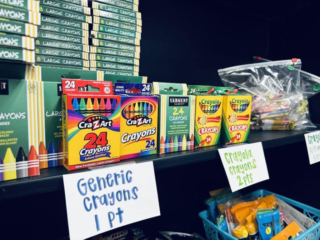 crayons on a shelf