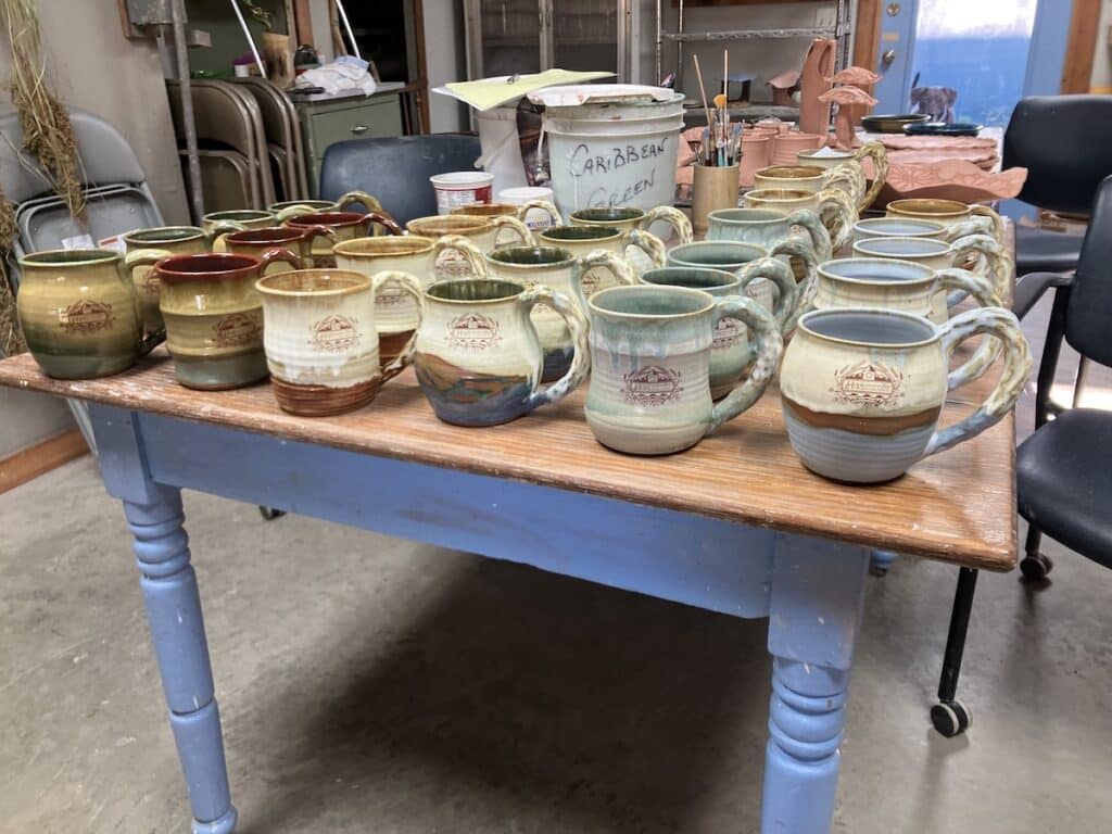 beer steins on a table