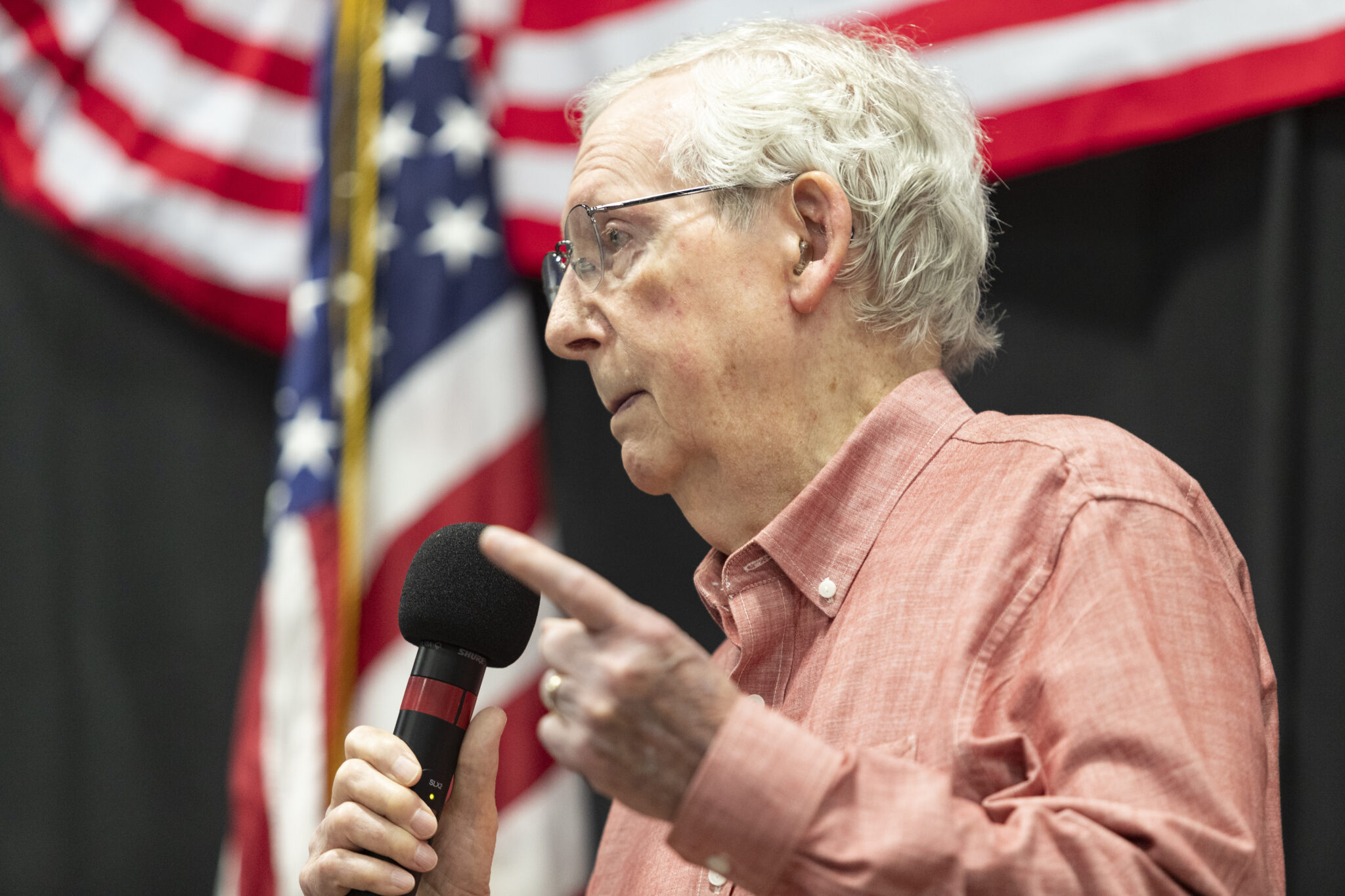 Senator Mitch McConnell speaks on Saturday, Aug. 3, 2024, during the Graves County Republican Breakfast. (Austin Anthony for the Kentucky Lantern)