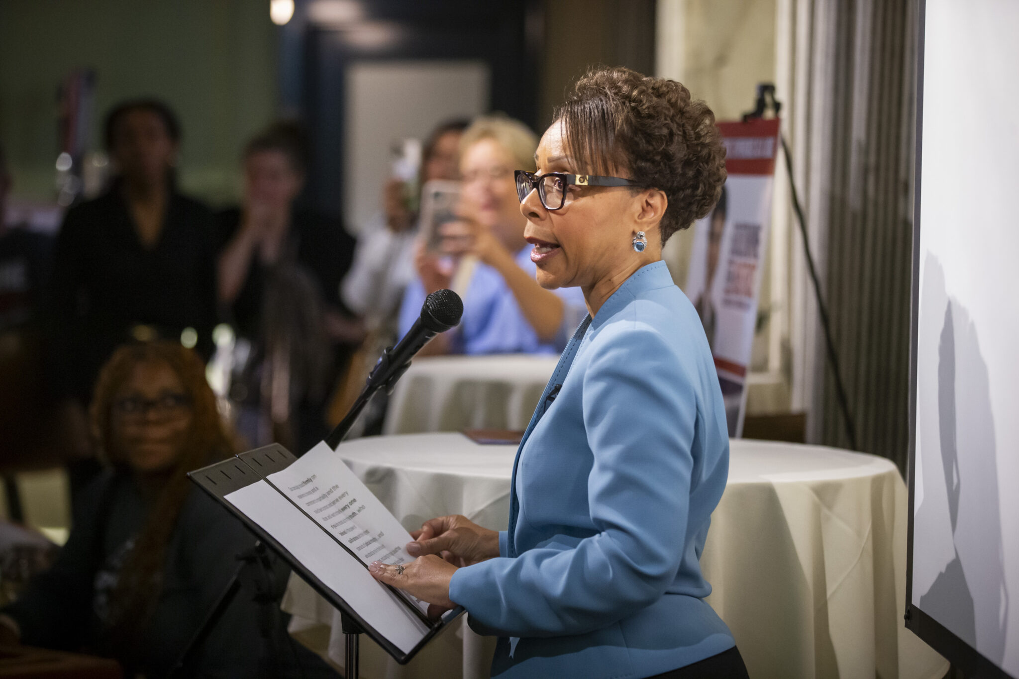 Judge Goodwine gives her victory speech to those in attendance at her watch party in Lexington, Kentucky, on Nov. 5, 2024. Photo by Arden Barnes