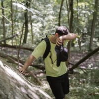 hot sweating hiker in heat