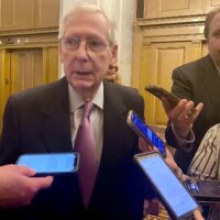 Mitch McConnel in front of recorders