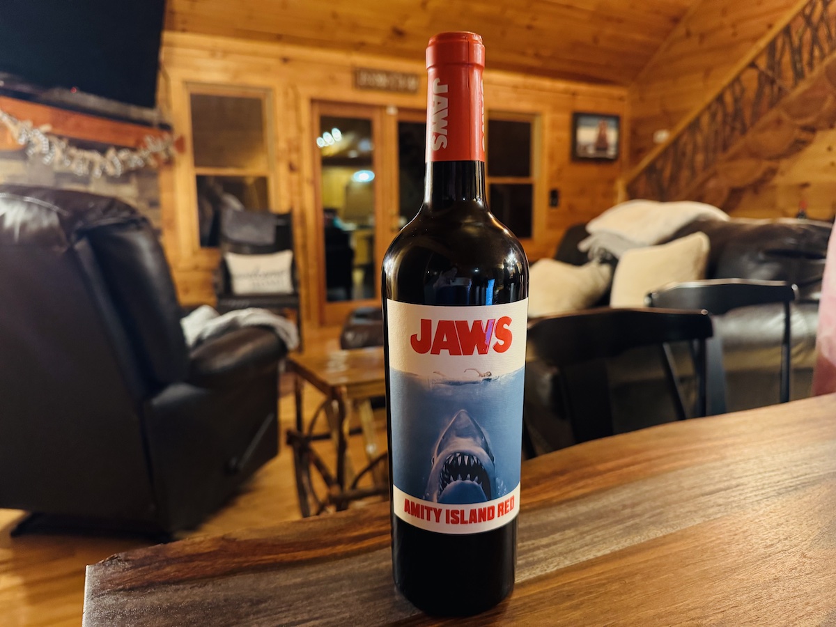 A bottle of wine commemorating the 50th anniversary of the movie "Jaws" showed up at a reunion of friends and was a playful reminder of how far in life some have traveled since the 1970s. (Photo by Jennifer P. Brown)