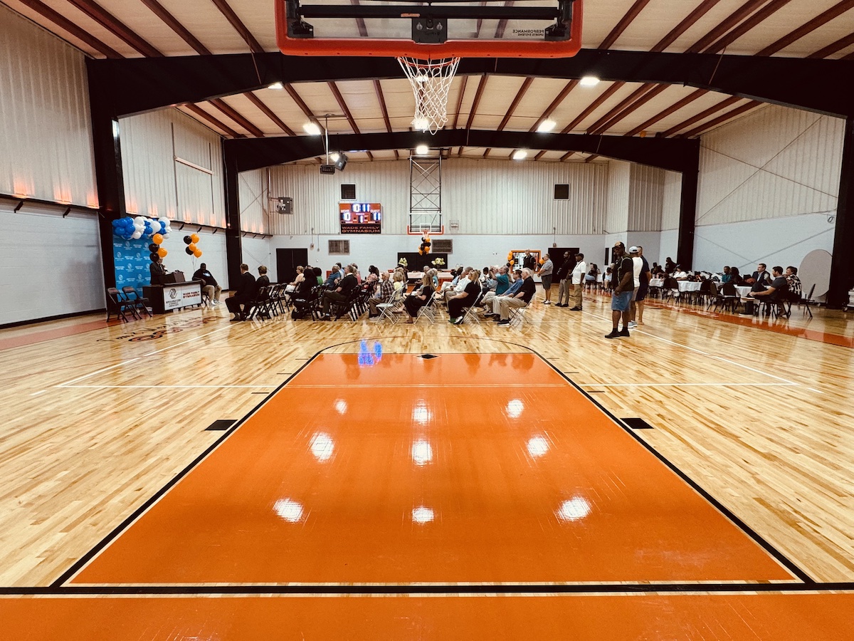 The Boys and Girls Clubs of Hopkinsville-Christian County sits on the grounds of the old Hopkinsville High School. A nod to that heritage includes the school colors, orange and black, in the newly renovated Wade Family Gym. (Hoptown Chronicle photo by Jennifer P. Brown)