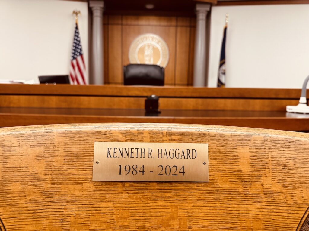 plaque with text kenneth r. haggard 1984-2024