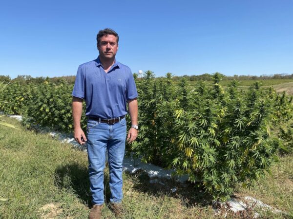 man standing in front of hemp farm