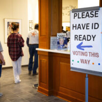 line of voters at polling place