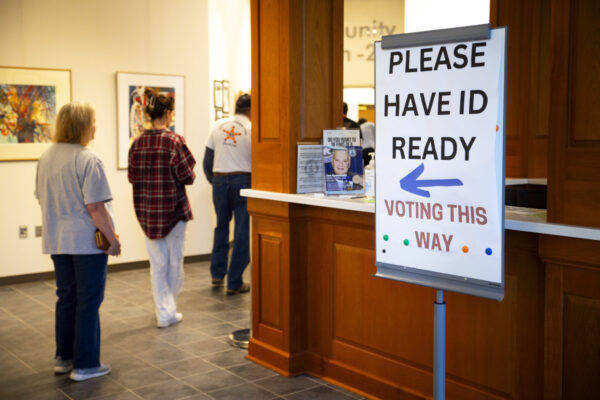 line of voters at polling place