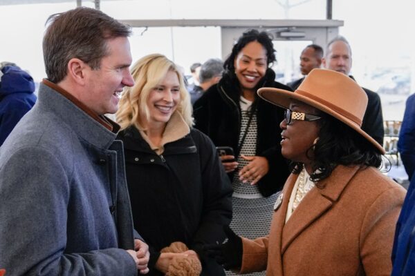 beshear and wife speak to woman at hopkinsville plant opening