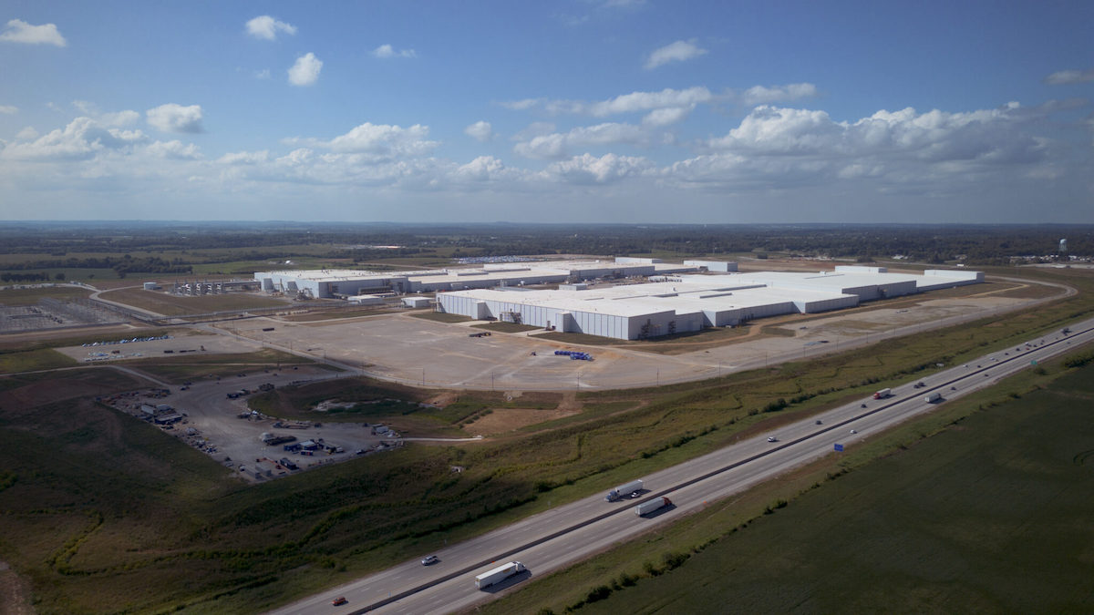 The BlueOval SK battery manufacturing complex is located along Interstate 65 at Glendale in Hardin County. It was a joint venture between Ford Motor Co. and South Korea-based company SK On. (Kentucky Lantern photo by Austin Anthony)