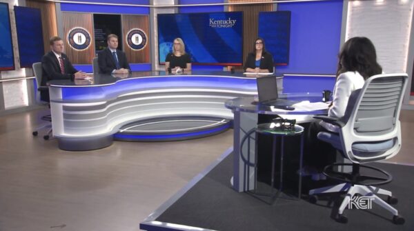 kentucky house candidates at news desk during debate