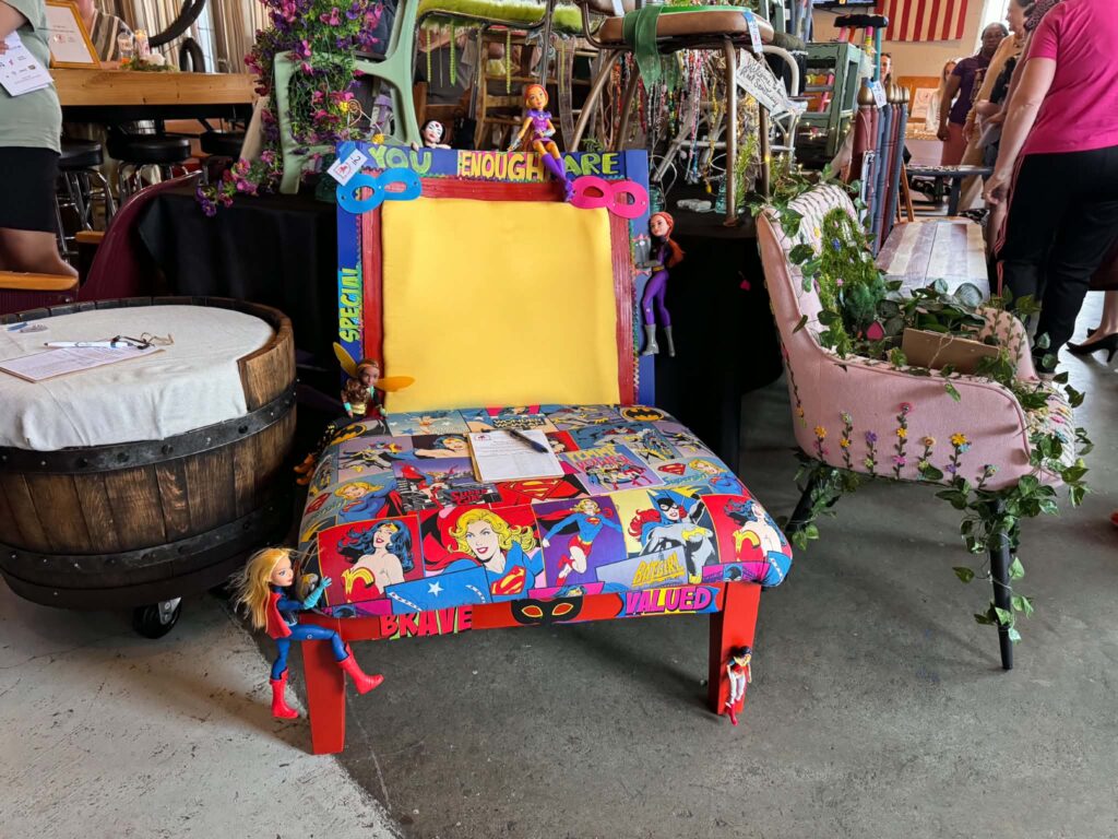 chair with female superheroes