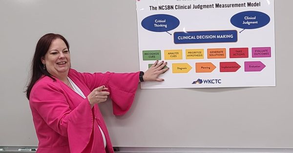 Vanessa Lyons, Ph.D., RN, CNOR(e), CNE, is the Access and Success coordinator and the LPN-to-RN Bridge coordinator of the associate degree nursing program at West Kentucky Community and Technical College in Paducah. She is pictured here teaching. (Photo provided)