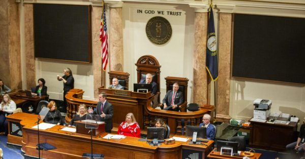 Kentucky Governor Andy Beshear gives the State of the Commonwealth address in Frankfort, Ky., on January 3, 2024. Photo by Arden Barnes